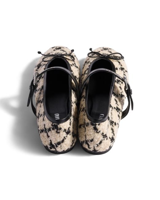 Miu Miu White Bouclé Check Ballerinas