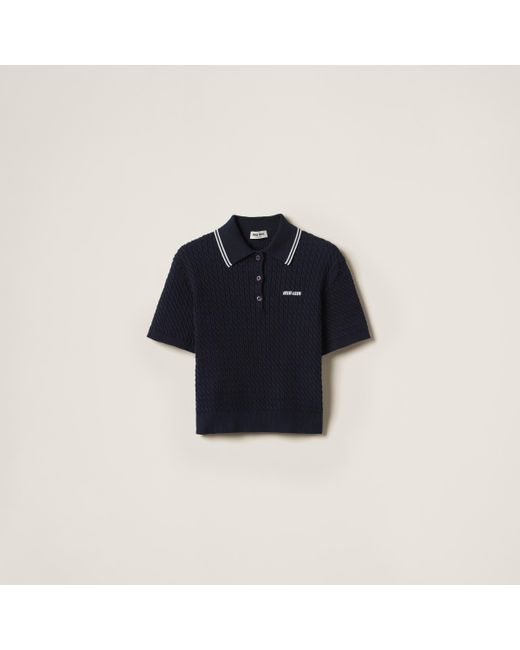 Miu Miu Blue Cotton Crocheted Polo Shirt