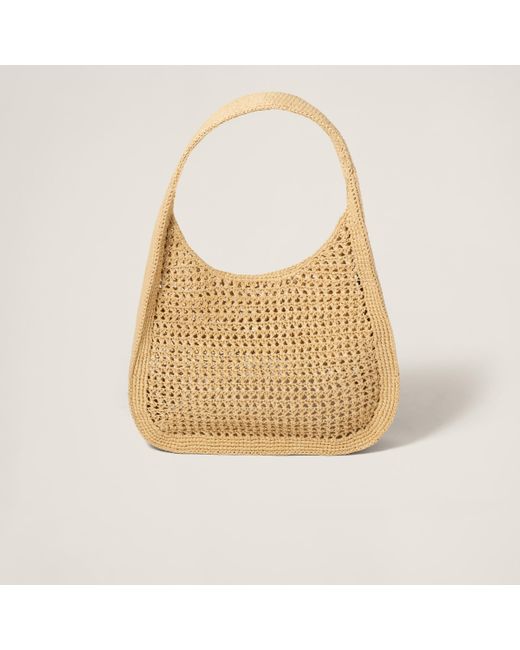 Miu Miu Natural Woven Fabric Hobo Bag