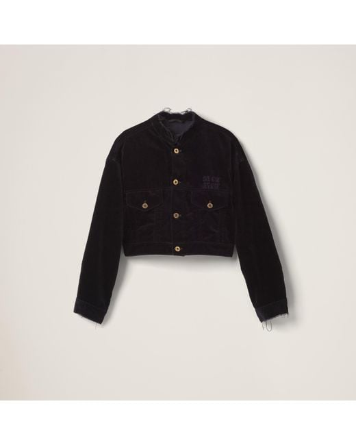 Miu Miu Black Washed Velvet Blouson Jacket