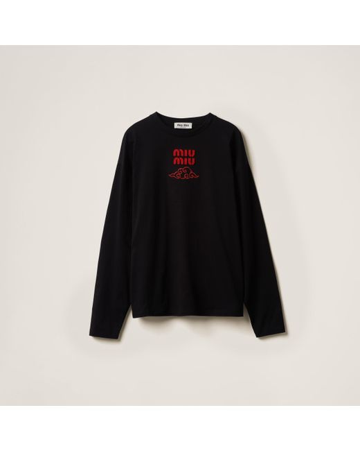 Miu Miu Black Cotton Jersey T-Shirt