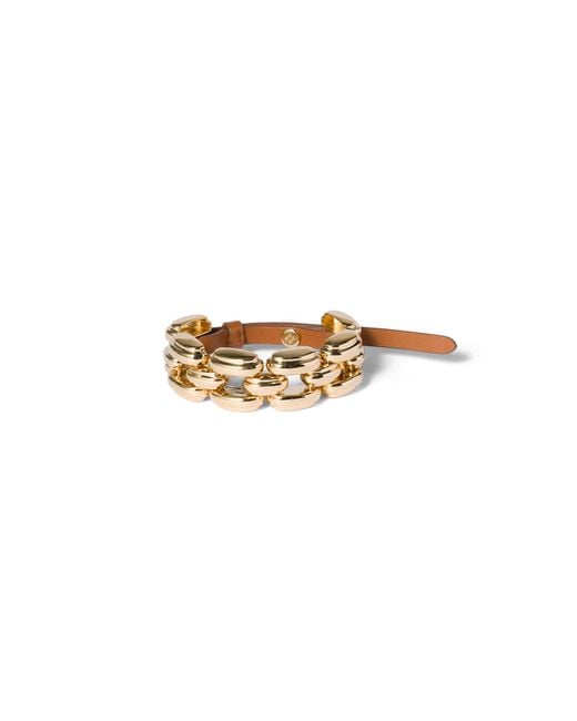 Miu Miu Metallic Metal And Leather Bracelet