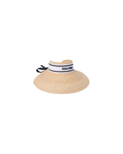 Miu Miu White Raffia-Effect Fabric Visor