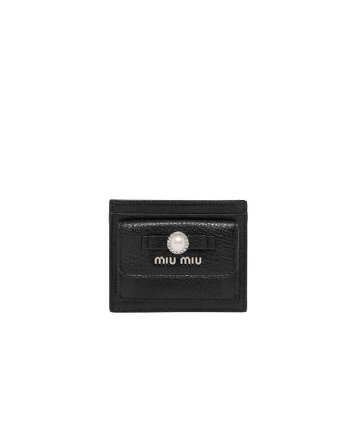 Miu Miu Black Madras Leather Card Holder