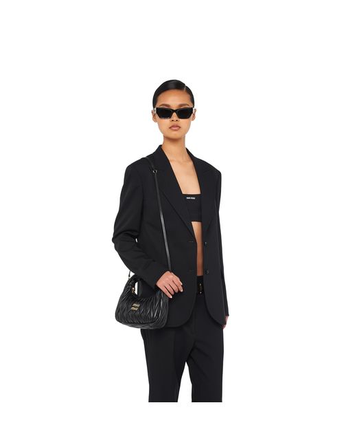 Miu Miu Black Wander Matelassé Nappa Leather Hobo Bag
