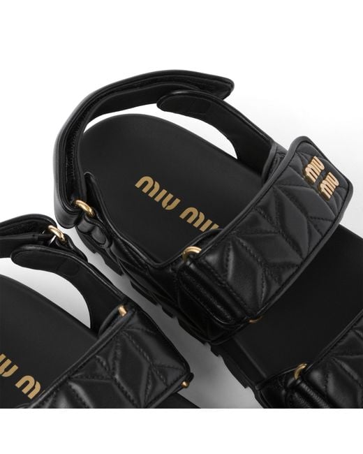 Miu Miu Black Sporty Matelassé Nappa Leather Sandals