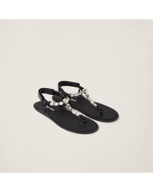 Miu Miu Black Cotton Cord Thong Sandals