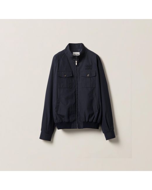 Miu Miu Blue Panama Cotton Blouson Jacket With Pockets
