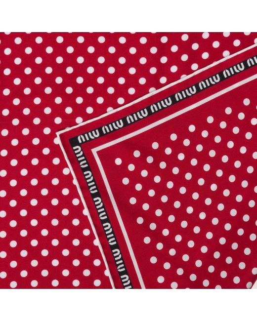 Miu Miu Red Printed Twill Scarf