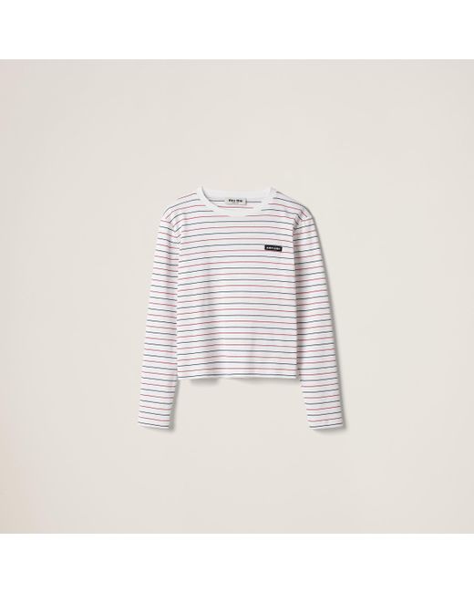 Miu Miu White Long-Sleeved Cotton Jersey T-Shirt