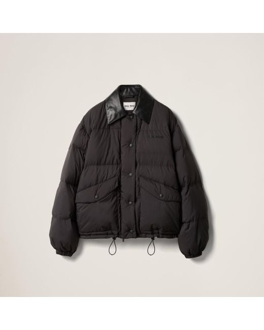 【日本入手困難】Technical ponge cropped down jacket Miu Miu Technical Pongé Puffer Jacket in Black | Lyst