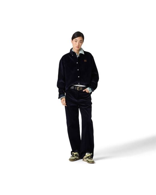 Miu Miu Blue Corduroy And Suede Shirt