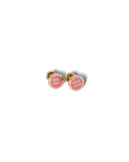 Miu Miu Pink Enameled Metal Earrings