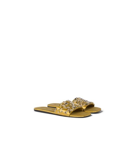 Miu Miu Yellow Slider Sandals With Crystals