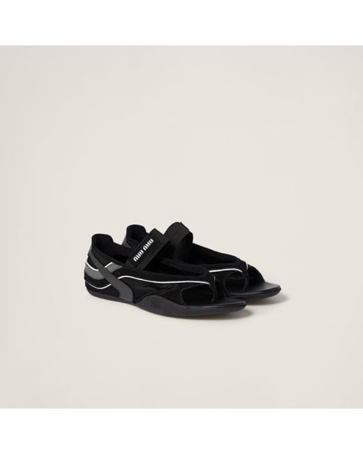 Miu Miu Black Gymnasium Technical Fabric Thong Ballerinas