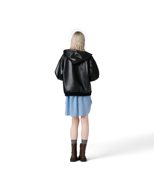 Miu Miu Black Nappa Leather Hoodie Jacket