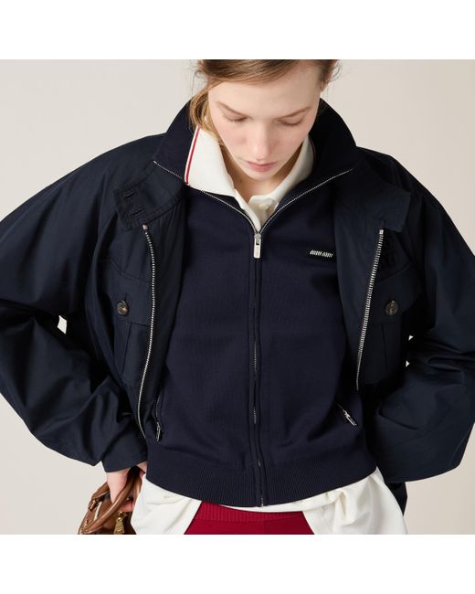 Miu Miu Blue Panama Cotton Blouson Jacket With Pockets