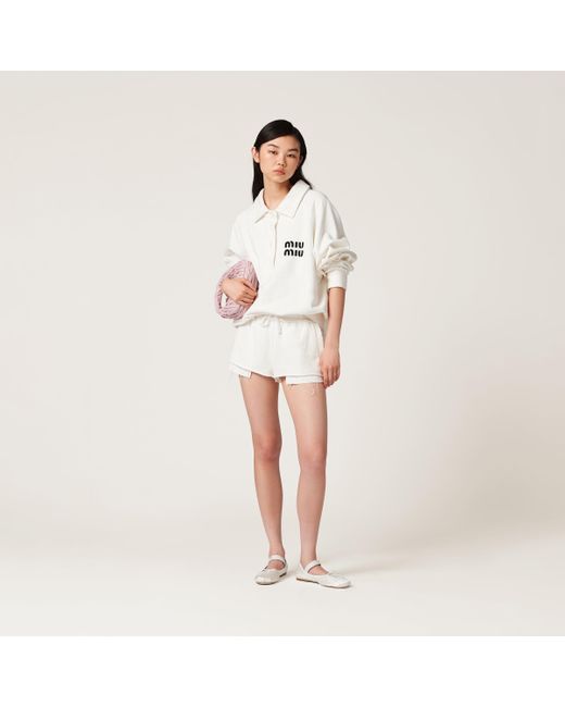 Miu Miu White Embroidered Cotton Shorts