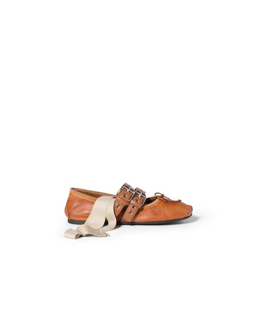 Miu Miu Brown Nappa And Calf Leather Ballerinas