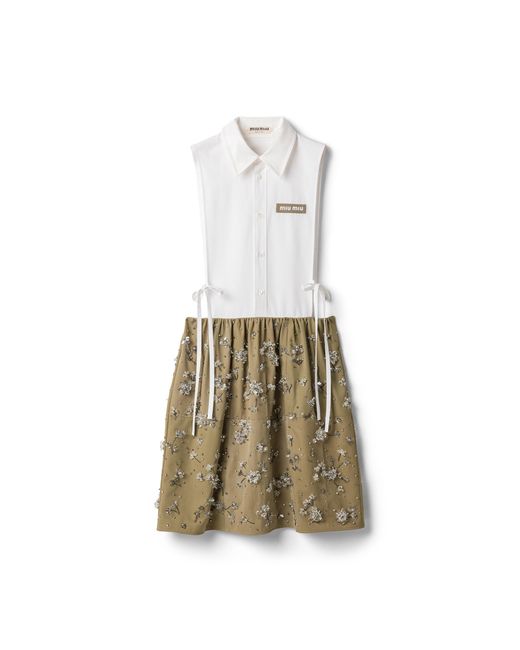 Miu Miu Natural Embroidered Poplin And Chino Mini-Dress