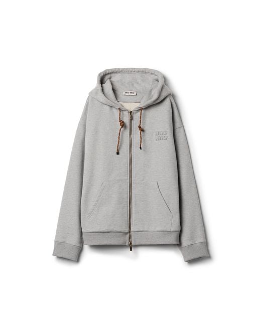 Miu Miu Gray Oversized Zip-Up Cotton Fleece Sweatshirt