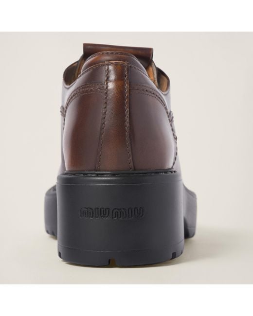 Miu Miu Brown Laced Fumã Leather Shoes
