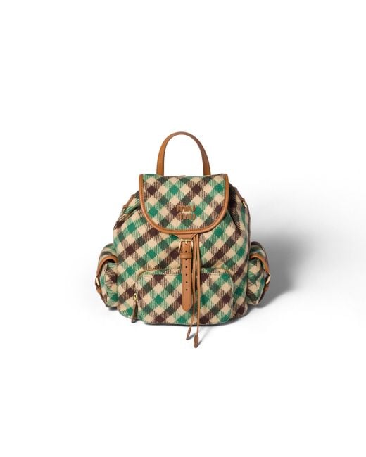 Miu Miu Green Plaid And Leather Backpack