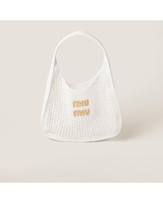 Miu Miu White Woven Fabric Hobo Bag