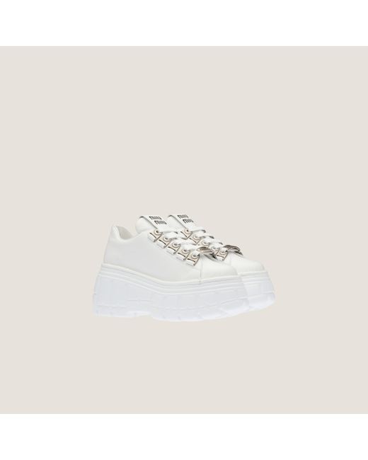 Miu Miu White Leather Laced Derby Shoes