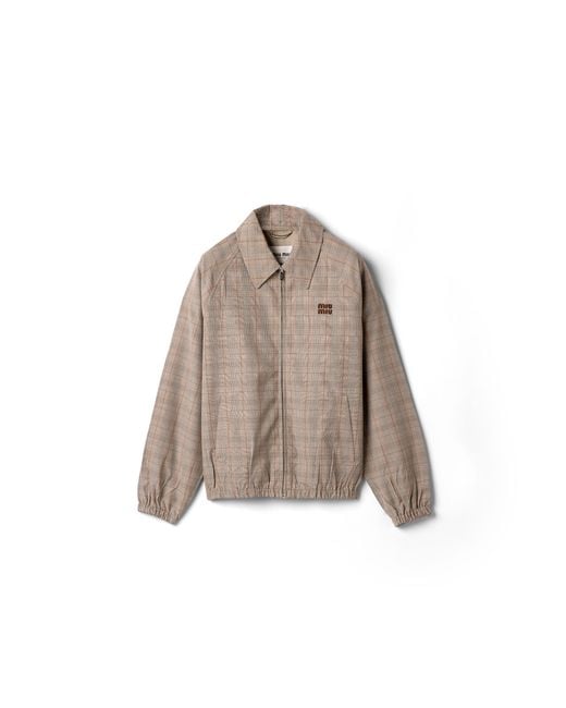 Miu Miu Brown Prince Of Wales Checked Blouson Jacket