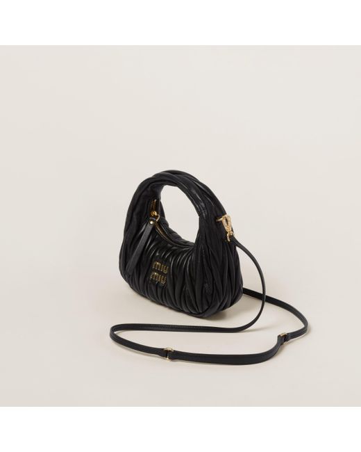 Miu Miu Black Wander Matelassé Nappa Leather Hobo Mini-bag
