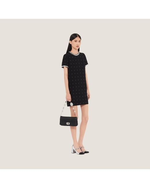 Miu Miu Iconic Crystal Cloqu Nappa Leather Bag in Black Lyst UK