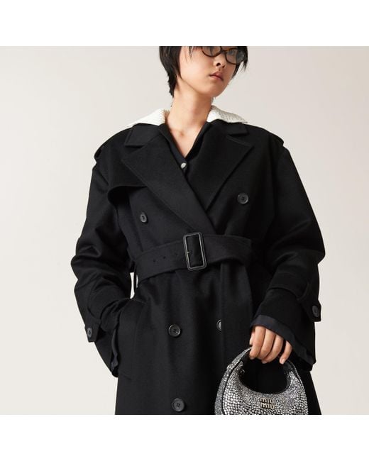 Miu Miu Black Double-Breasted Velour Coat
