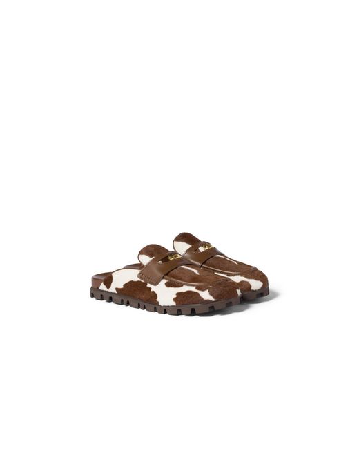 Miu Miu Brown Printed Leather Mule