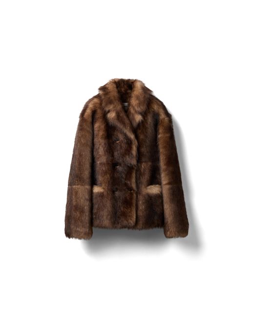 Miu Miu Brown Double-Breasted Shearling Jacket