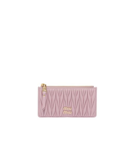 Miu Miu Matelassé Nappa Leather Envelope Wallet in Pink | Lyst