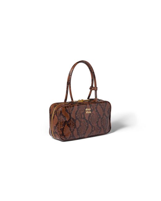 Miu Miu Brown Beau Python-Printed Ayers Leather Bag
