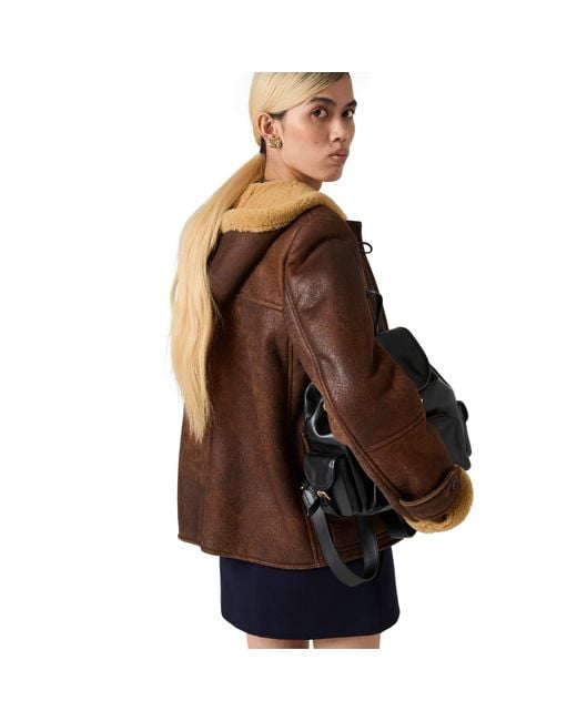 Miu Miu Brown Waxed Shearling Duffle Coat