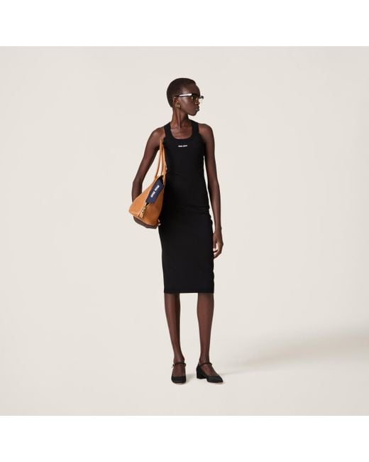 Miu Miu Viscose Ribbed Knit Sheath Dress in Black Lyst UK