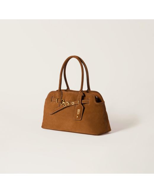 Miu Miu Aventure Suede Bag in Brown | Lyst