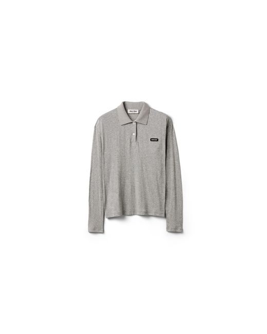 Miu Miu Gray Ribbed Jersey Polo Shirt
