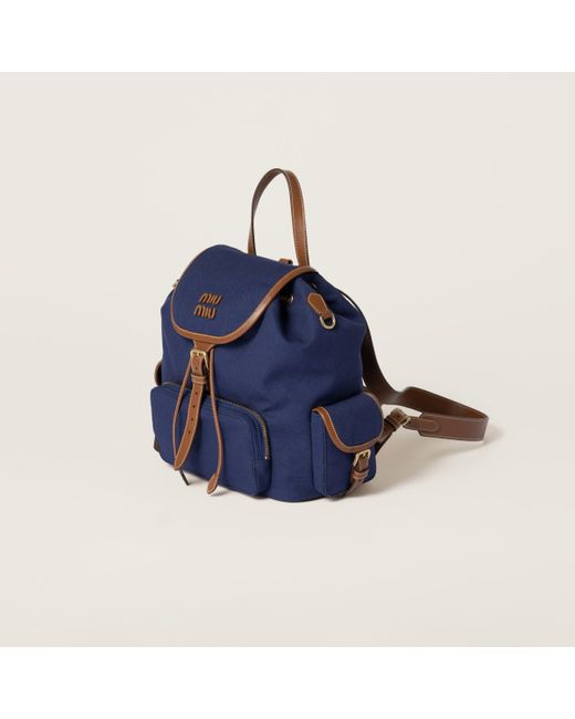Miu Miu Blue Canvas And Leather Backpack