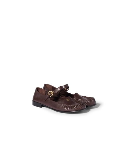 Miu Miu Brown Leather Loafers With Strap