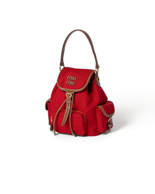 Miu Miu Red Canvas And Leather Backpack