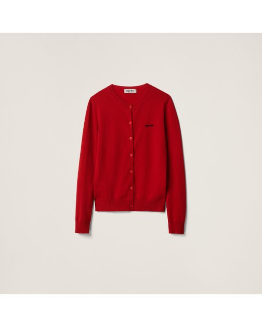 Miu Miu Red Cashmere Knit Cardigan