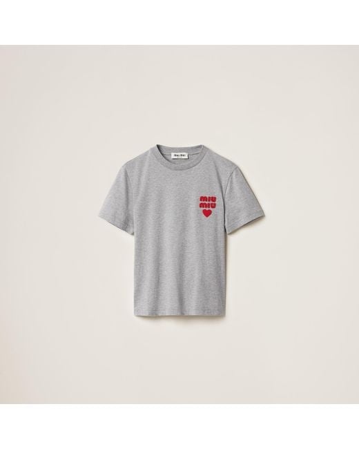 Miu Miu Gray Cotton Jersey T-Shirt