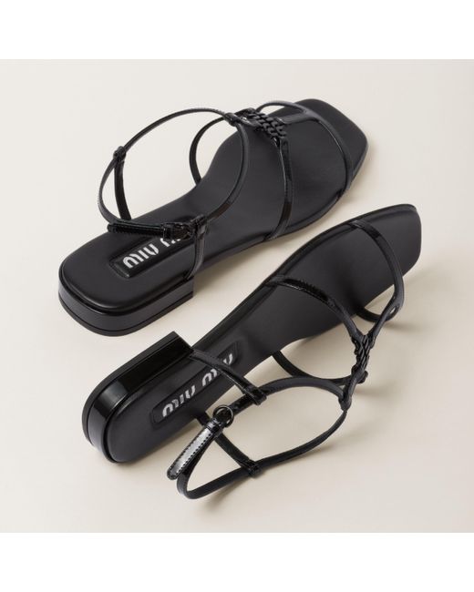 Miu Miu Black Patent Leather Sandals