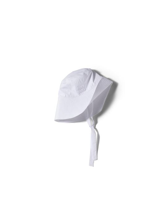 Miu Miu White Wide-Brimmed Poplin Bucket Hat