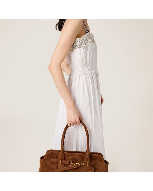 Miu Miu Poplin And Lace Midi-Dress in White | Lyst Miu Miu Poplin And Lace Midi-Dress in White | Lyst