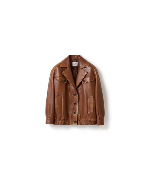 Miu Miu Brown Nappa Leather Jacket